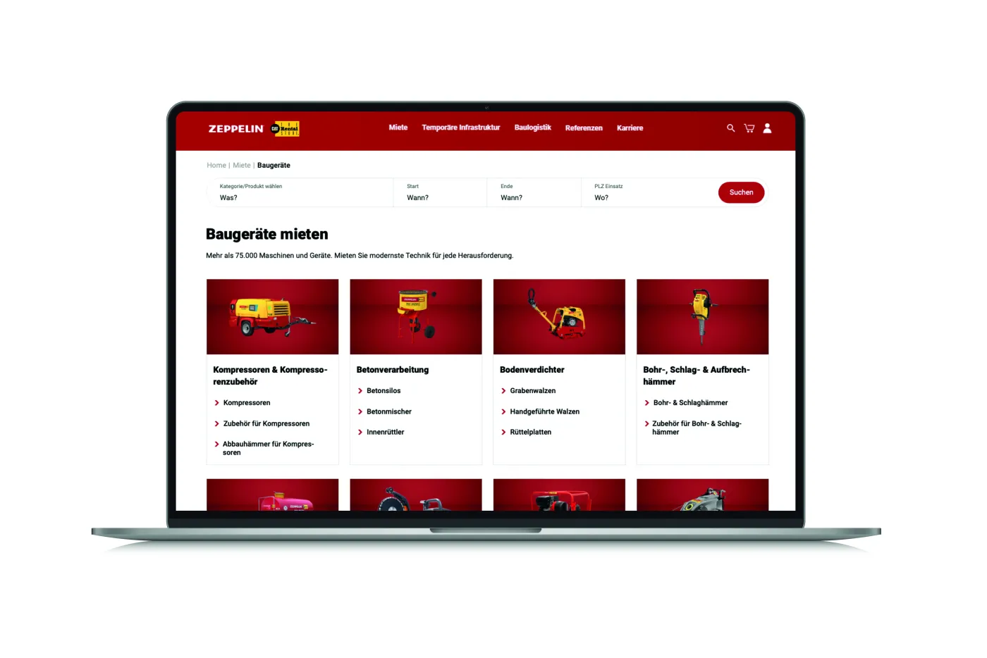 Zeppelin Rental Einstiegsseite Mietportfolio