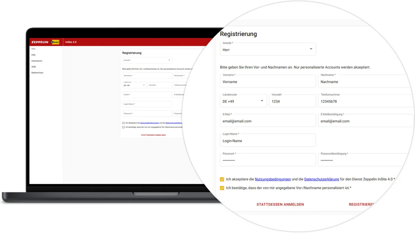 Insite Selbstregistrierung - Registrierung ausgefüllt
