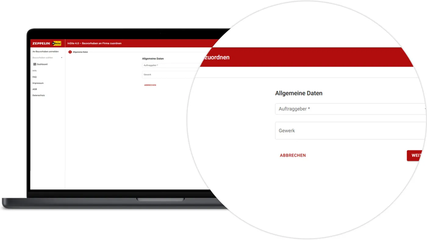 InSite Bauvorhaben anmelden - zuordnen