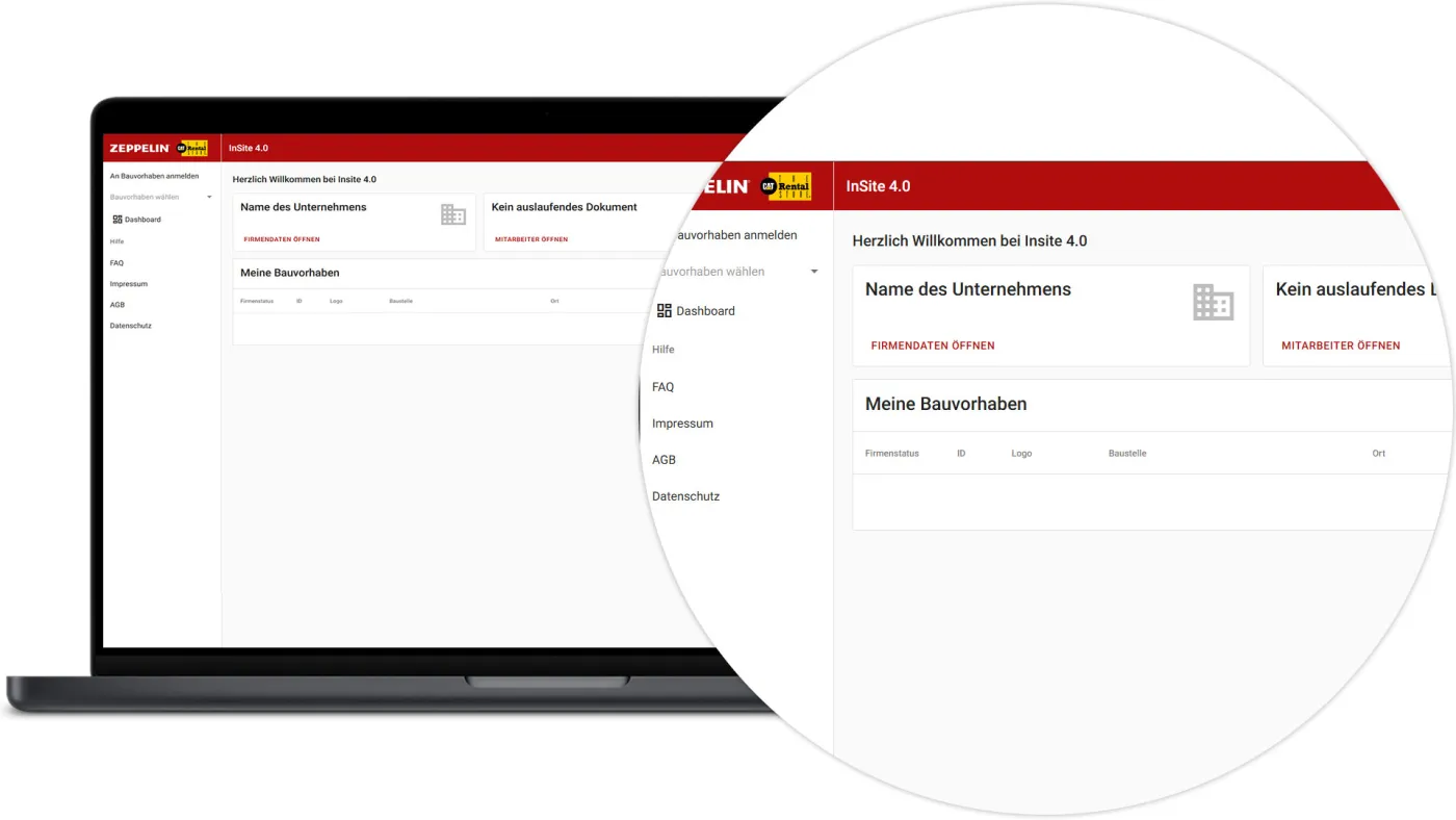InSite Bauvorhaben anmelden - Erstanmeldung