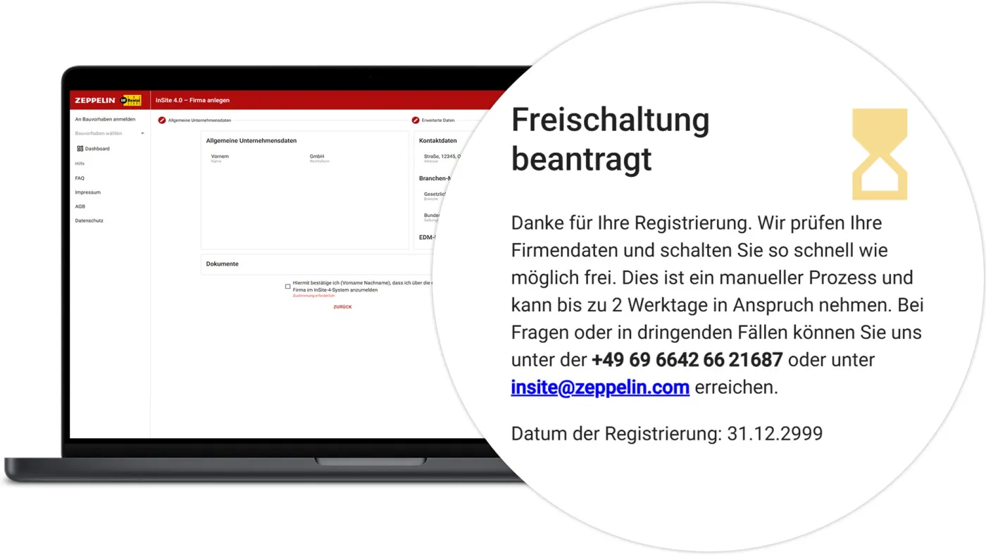 InSite Nachunternehmen - Freischaltung