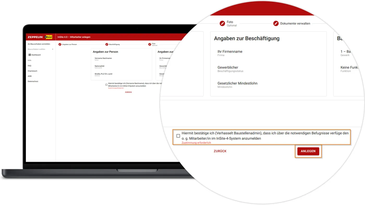 InSite - Mitarbeiter anlegen - Übersicht