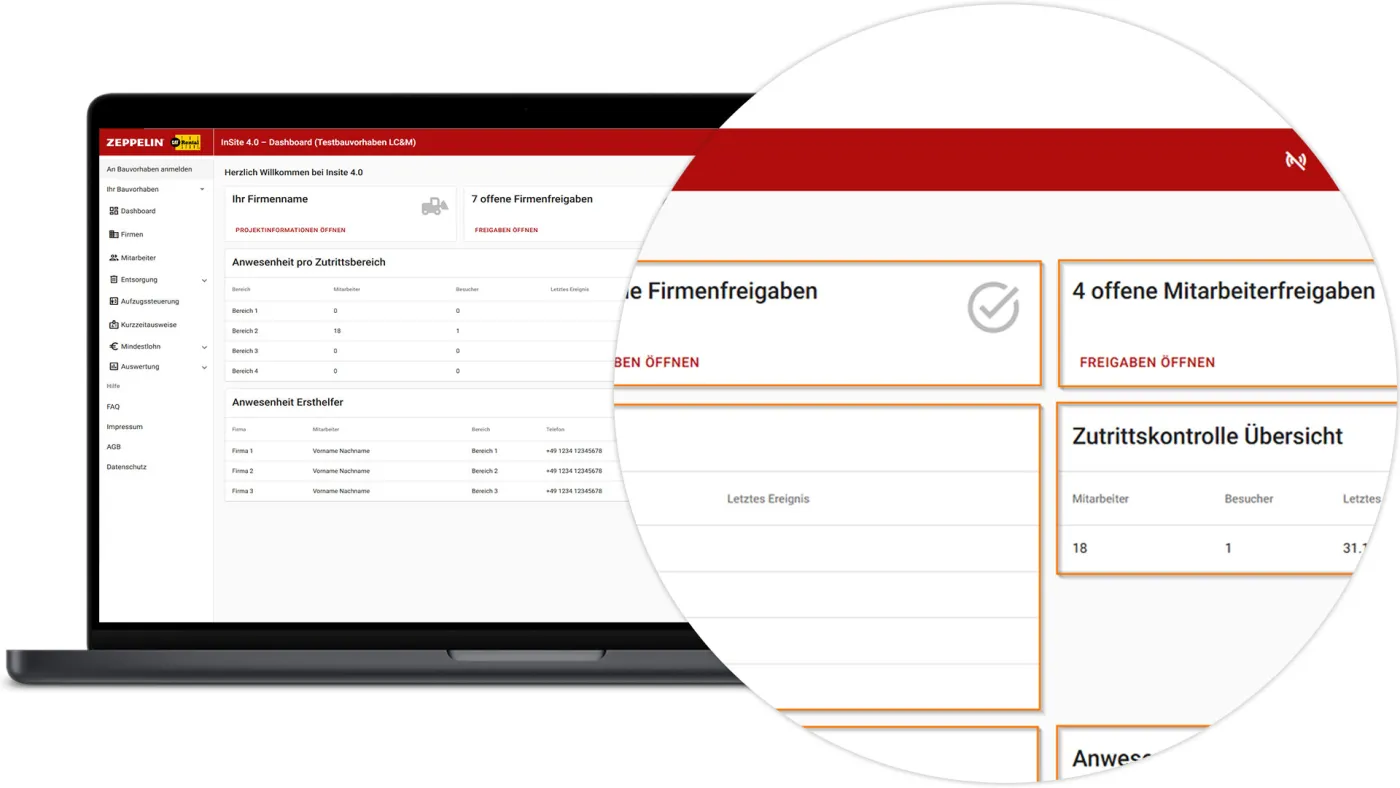 InSite Baustellen Admin - Freigaben von Firmen und Mitarbeitern