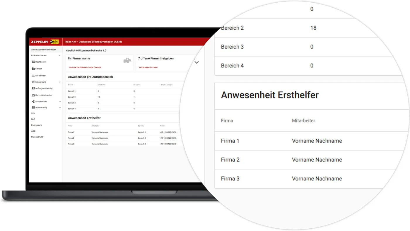 InSite Baustellen Admin - Anwesenheit Ersthelfer