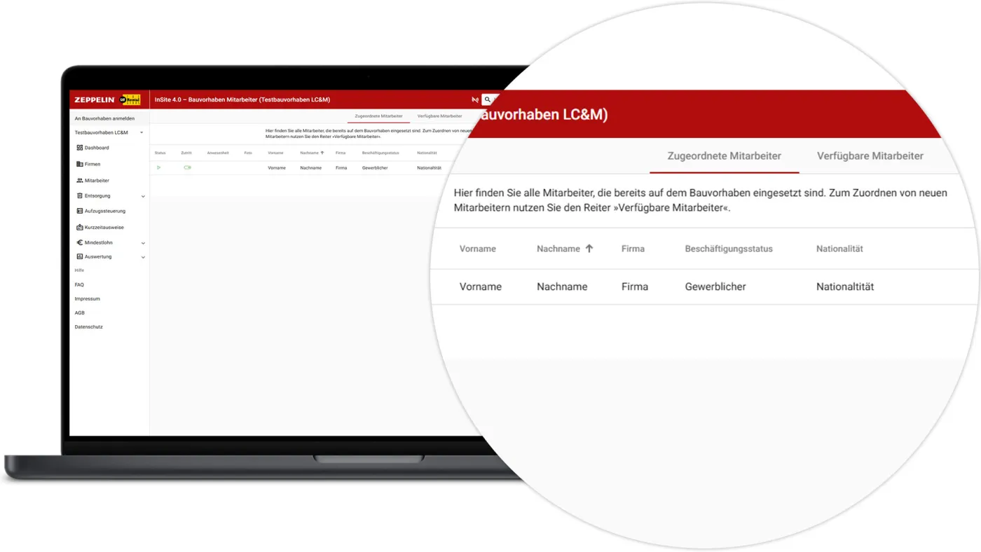 InSite Mitarbeiter am Bauvorhaben anmelden - Mitarbeiter zugeordnet
