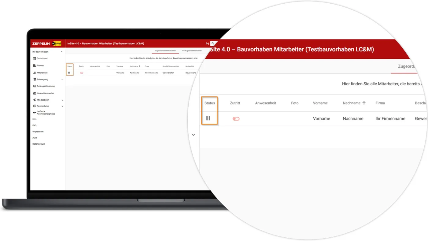 InSite Mitarbeiter am Bauvorhaben anmelden - Mitarbeiter zugeordnet
