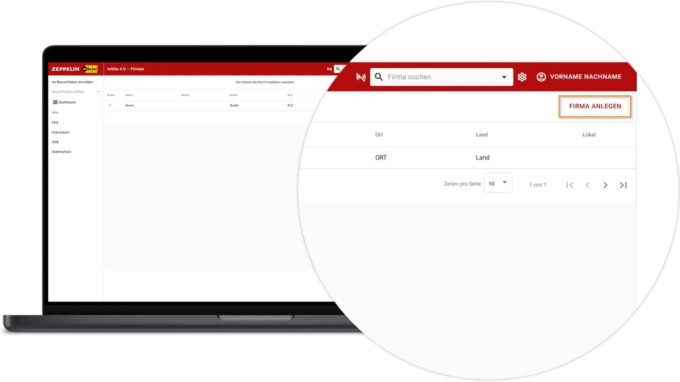 InSite Zentraler Firmenstamm - Firma anlegen