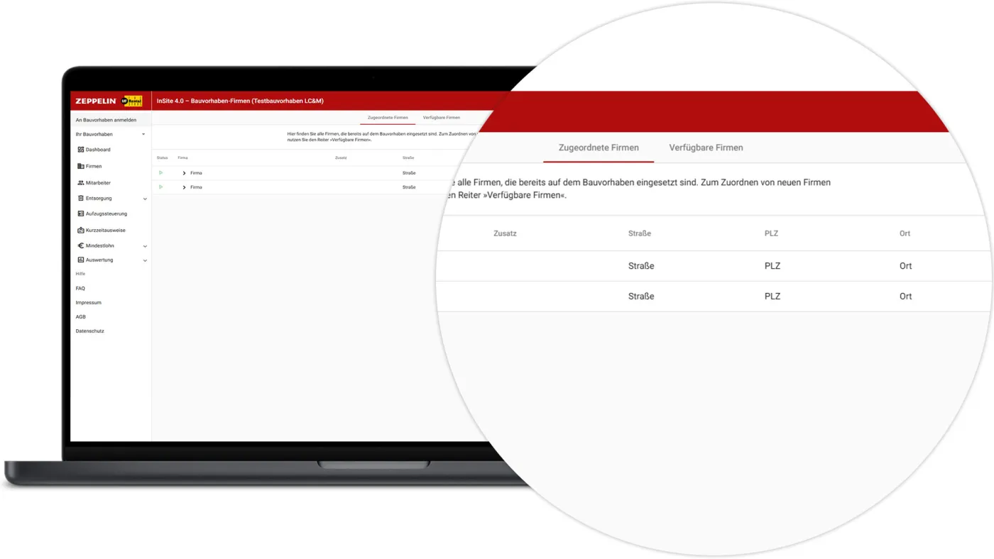 InSite Bauvorhaben Firmen - Zugeordnete Firmen