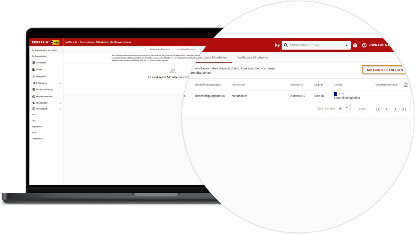 InSite Mitarbeiterstamm - Mitarbeiter anlegen