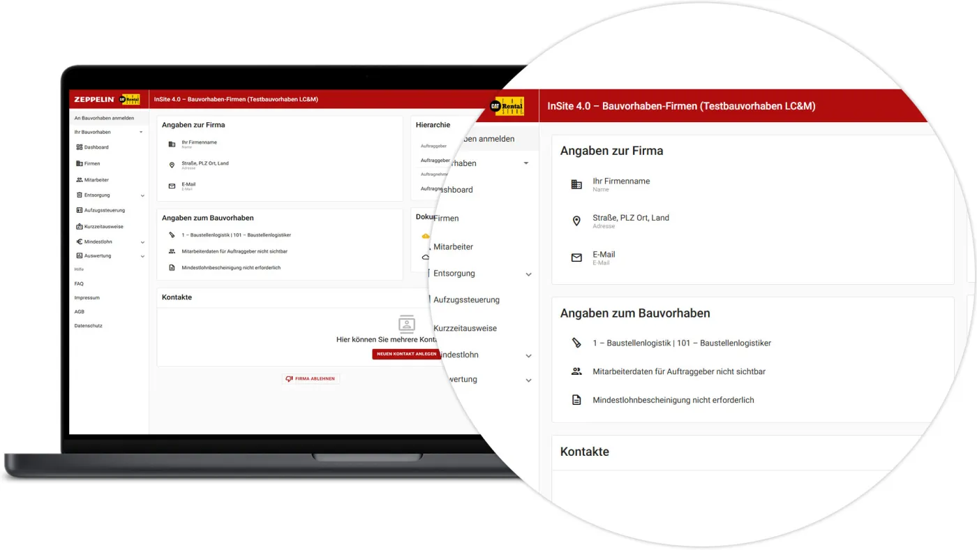 InSite Bauvorhaben Firmen - Freischalten