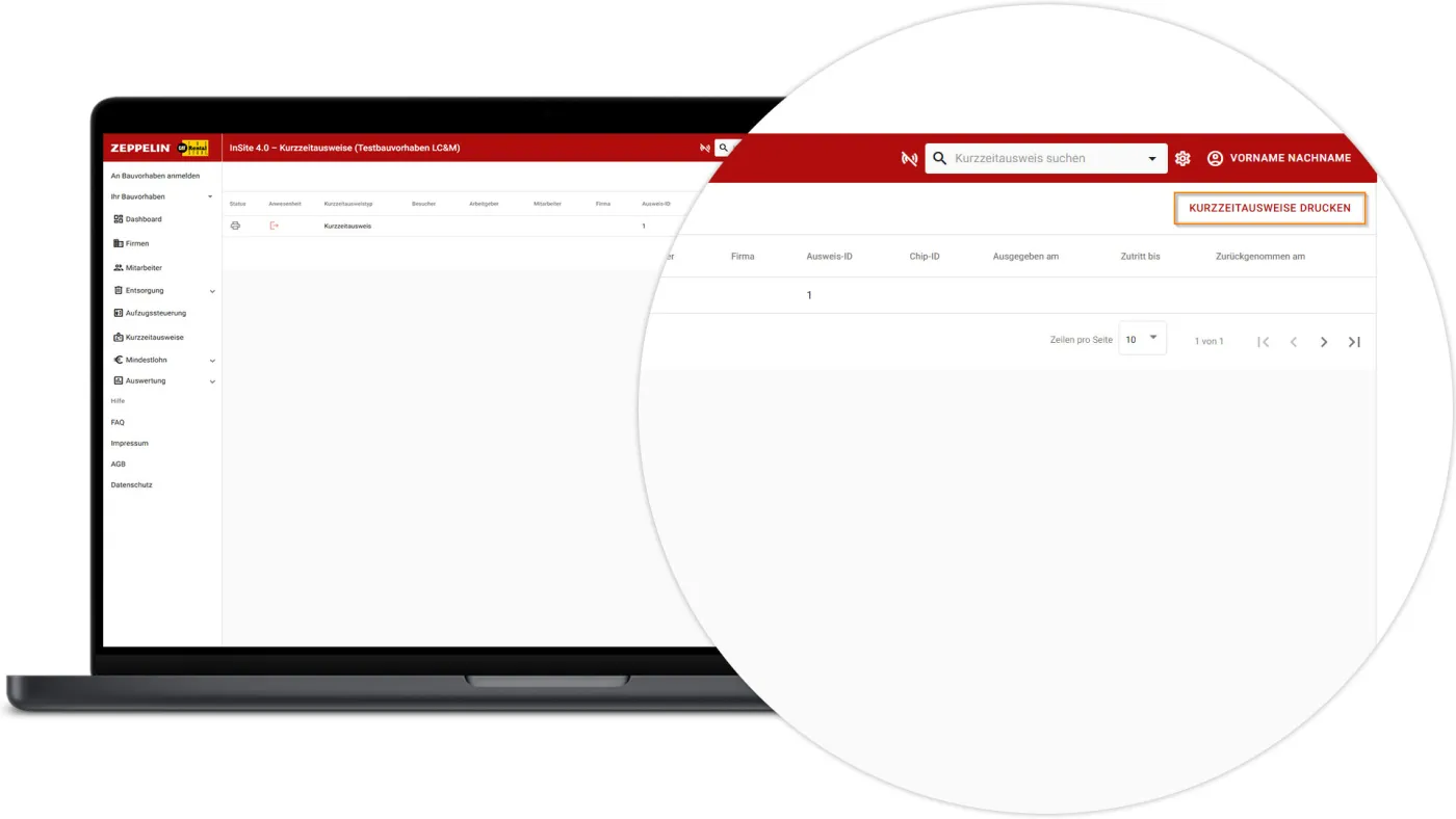 InSite Kurzzeitausweise - Drucken