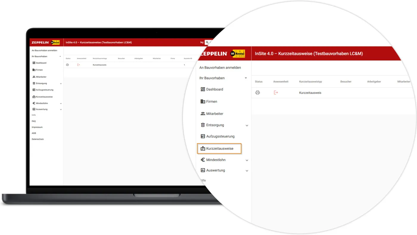 InSite Kurzzeitausweise - Übersicht